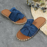 Sohiwoo Women Round Toe Flat Espadrilles Slippers Bowknot Slide Sandals