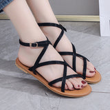 Sohiwoo Women Crisscross Strappy Flat Sandals Open Toe Ankle Strap Sandals