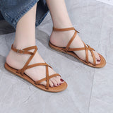 Sohiwoo Women Crisscross Strappy Flat Sandals Open Toe Ankle Strap Sandals