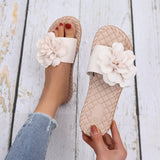 Sohiwoo Women Floral Decor Flats Espadrille Slide Sandals Summer Beach Slippers