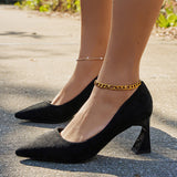 Sohiwoo woman formal Black Pointed Toe Chunky Heels Slip on Dress Pumps