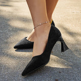 Sohiwoo woman formal Black Pointed Toe Chunky Heels Slip on Dress Pumps