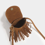 Sohiwoo Retro Fringed Flap Crossbody Bag Boho Style Suede Tassel Shoulder Bag Small Purse Bag