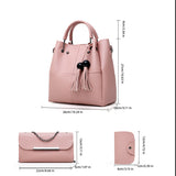 Sohiwoo 3 Pcs Solid Color Tote Bag Set Large Capacity Tassel Decor Handbag Crossbody Bag & Flap Purse