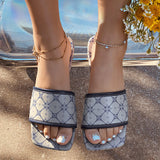 Sohiwoo Women Casual Square Toe Print Slippers Slip on Flat Sandals