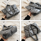 Sohiwoo Trendy Puffer Quilted Tote Bag Large Capacity Crossbody Bag Metallic Color Padded Shoulder Bag
