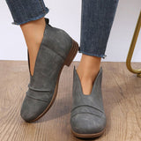 Sohiwoo Women Low Heel Grey Vintage Crinkled Round Toe Booties