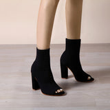 Sohiwoo Women Peep Toe Block Boots