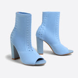 Sohiwoo Women Peep Toe Block Boots