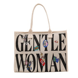 Sohiwoo Vintage Letter Print Tote Bag Large Capacity Shoulder Bag All Match Handbag & Shopping Bag