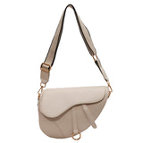 Sohiwoo Solid Color Crossbody Bag PU Leather Flap Shoulder Bag Simple Design Versatile Saddle Bag