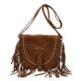 Sohiwoo Boho Style Fringe Crossbody Bag Vintage Suede Shoulder Bag Cowgirl Style Tassel Flap Hobo Bag