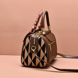 Sohiwoo Geometric Pattern Boston Bag Retro PU Handbag Crossbody Bag Classic Satchel Bag & Shoulder Purse