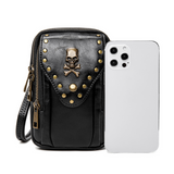 Sohiwoo Gothic Mini Crossbody Bag Punk Skull & Studded Decor Phone Purse Vintage PU Leather Shoulder Bag