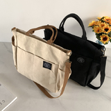 Sohiwoo Large Capacity Multi-Pocket Canvas Tote Bag Letter Patch Canvas Crossbody Bag Shoulder Bag