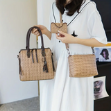 Sohiwoo 3pcs Retro Texture Tote Bag Set Woven Handbag With Crossbody Shoulder Bag & Clutch Card Case