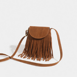 Sohiwoo Retro Fringed Flap Crossbody Bag Boho Style Suede Tassel Shoulder Bag Small Purse Bag