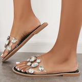 Sohiwoo Women Clear Rhinestone Slides Shiny Slip on Flat Sandals