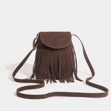 Sohiwoo Retro Fringed Flap Crossbody Bag Boho Style Suede Tassel Shoulder Bag Small Purse Bag