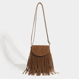 Sohiwoo Retro Fringed Flap Crossbody Bag Boho Style Suede Tassel Shoulder Bag Small Purse Bag