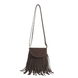 Sohiwoo Retro Fringed Flap Crossbody Bag Boho Style Suede Tassel Shoulder Bag Small Purse Bag