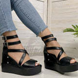 Sohiwoo Gothic Peep Toe Platform Hidden Wedge Sandals