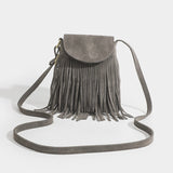 Sohiwoo Retro Fringed Flap Crossbody Bag Boho Style Suede Tassel Shoulder Bag Small Purse Bag