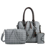 Sohiwoo 3pcs Retro Texture Tote Bag Set Woven Handbag With Crossbody Shoulder Bag & Clutch Card Case