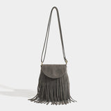 Sohiwoo Retro Fringed Flap Crossbody Bag Boho Style Suede Tassel Shoulder Bag Small Purse Bag