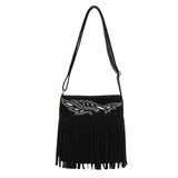 Sohiwoo Vintage Suede Embroidery Crossbody Bag Bohemian Large Capacity Tassel Fringe Shoulder Bag