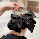 Sohiwoo Elegant Bow Decor Kiss Lock Clutch - Dinner & Evening Purse with Textured Frame & Glossy Metal Chain