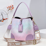 Sohiwoo Gradient Color Floral Print Shoulder Bag Zipper Adjustable Wide Strap Crossbody Bag Casual Bucket Bag