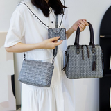 Sohiwoo 3pcs Retro Texture Tote Bag Set Woven Handbag With Crossbody Shoulder Bag & Clutch Card Case