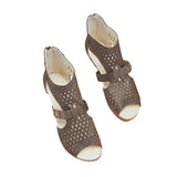 Sohiwoo  Women's Studded Hollow Out Buckled Sandals