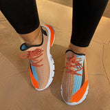 Sohiwoo  Women Color Block Shoes Lace-up Knit Comfortable Sneakers