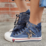 Sohiwoo  sneaker Denim High-Top Back Lace-Up Design Canvas Sneakers
