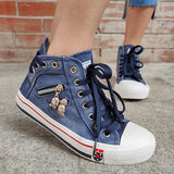 Sohiwoo  sneaker Denim High-Top Back Lace-Up Design Canvas Sneakers