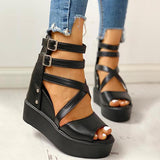 Sohiwoo Gothic Peep Toe Platform Hidden Wedge Sandals