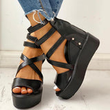 Sohiwoo Gothic Peep Toe Platform Hidden Wedge Sandals