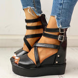 Sohiwoo Gothic Peep Toe Platform Hidden Wedge Sandals