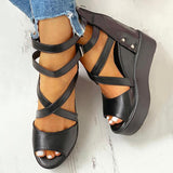 Sohiwoo Gothic Peep Toe Platform Hidden Wedge Sandals