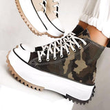 Sohiwoo  Women Thick-soled Wave Pattern Anti-skid Heightening Platform Canvas Lace-Up Sneakers sneakers