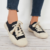 Sohiwoo  Women Casual Canvas Sneakers Lace Up Thick Sole Dissolving Shoes