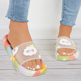 Sohiwoo Women Cute Clear Cloud Print Slides Slip on Flat Sandals Beach Slippers