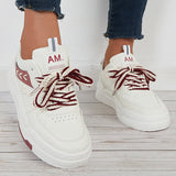 Sohiwoo  Women Lace Up Chunky Sneakers Casual Platform White Shoes