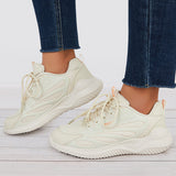 Sohiwoo  Women Breathable Knit Sneakers Lace Up Chunky Running Shoes Comfy White Running Shoes