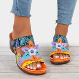 Sohiwoo  Women Floral Platform Wedges Open Toe Cutout Slide Mule Sandals