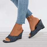 Sohiwoo  Open Toe Wedges Heel Mules Slip on Backless Sandals