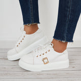 Sohiwoo  Casual Low Top Flatform Sneakers Lace Up Walking Shoes