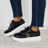 Sohiwoo  Casual Low Top Flatform Sneakers Lace Up Walking Shoes